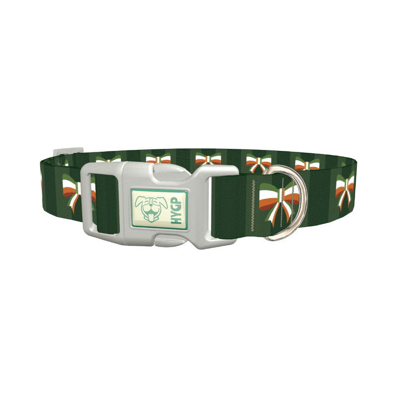 Irish Flag Bow Dog Collar - plastic silver