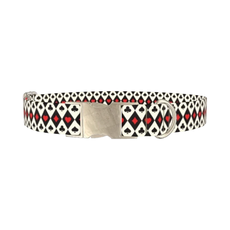 Card Suit Pattern Dog Collar - metal silver