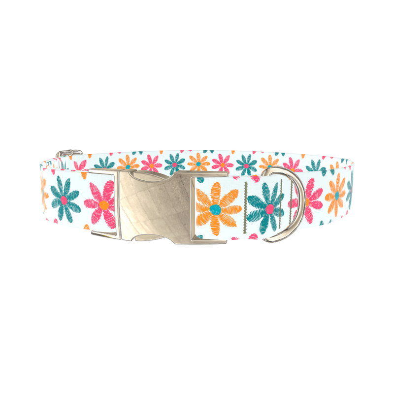 Floral Sketch Dog Collar - metal gold