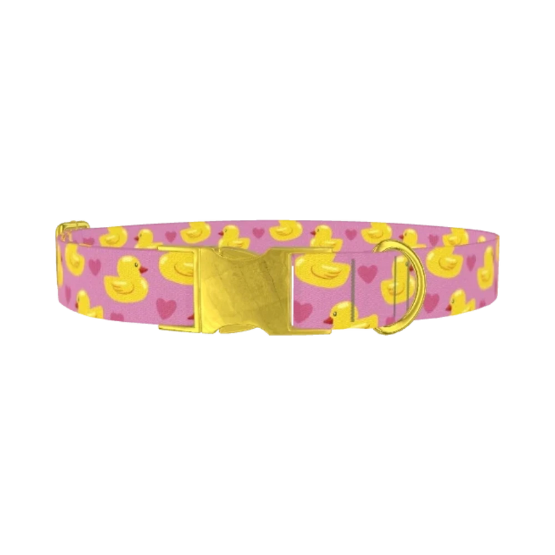 Yellow Duck Heart Dog Collar - metal gold