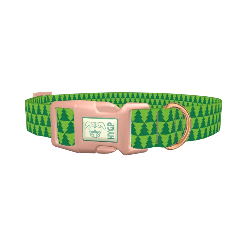 Green Christmas Tree Pattern Dog Collar - plastic rose gold