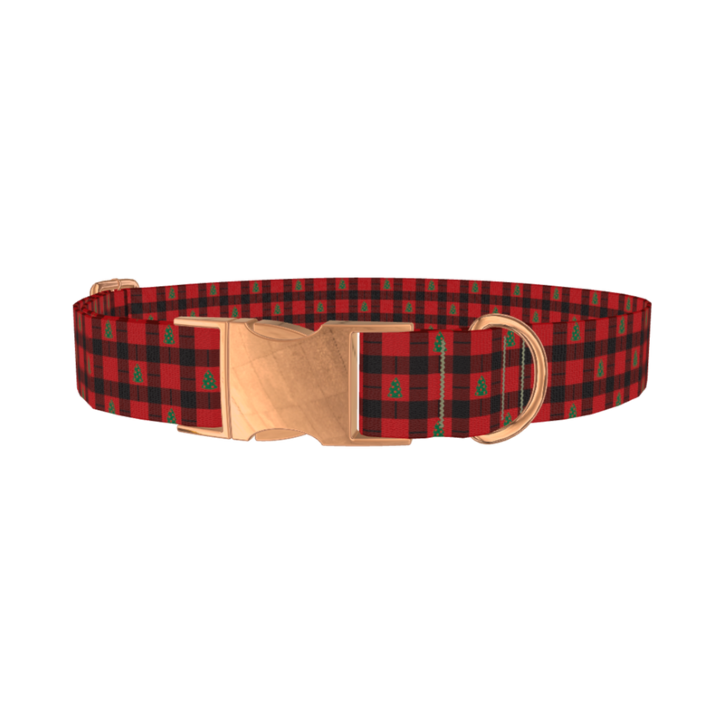 Christmas Plaid Dog Collar - metal rose gold