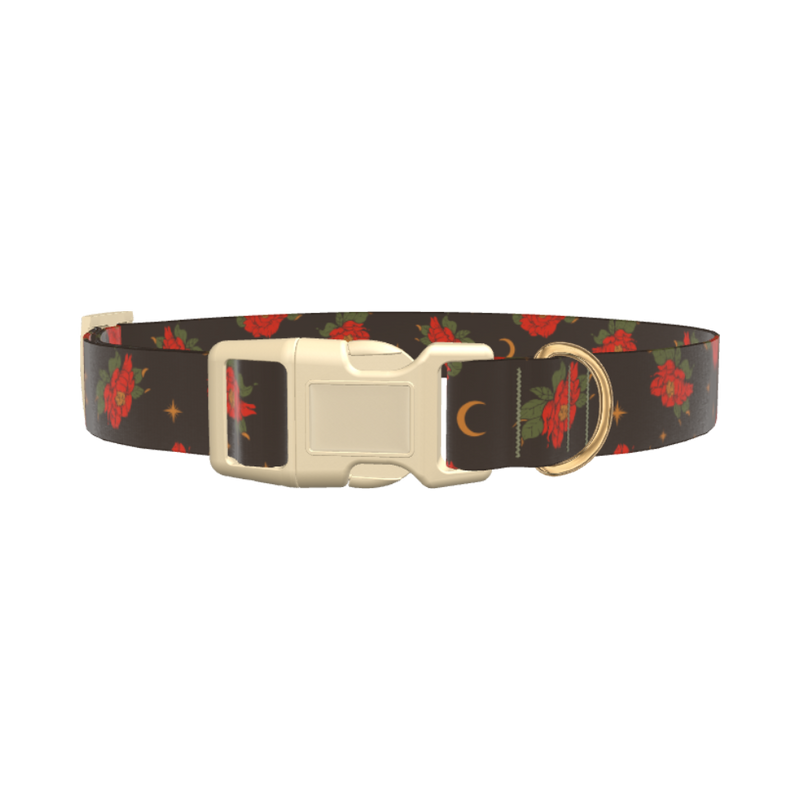 Halloween Floral Moon Dog Collar - plastic rose gold