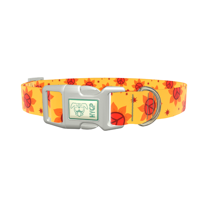 Peace Symbol Sunflower Dog Collar - plastic rose gold