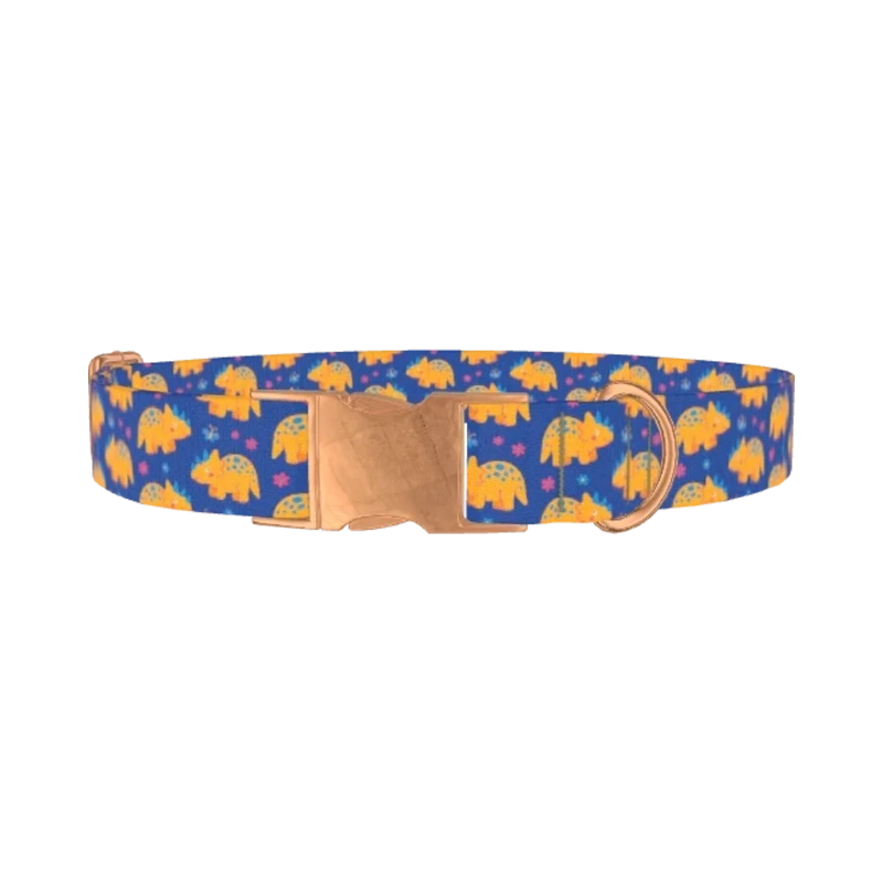 Dinosaur Print Dog Collar - metal rose gold
