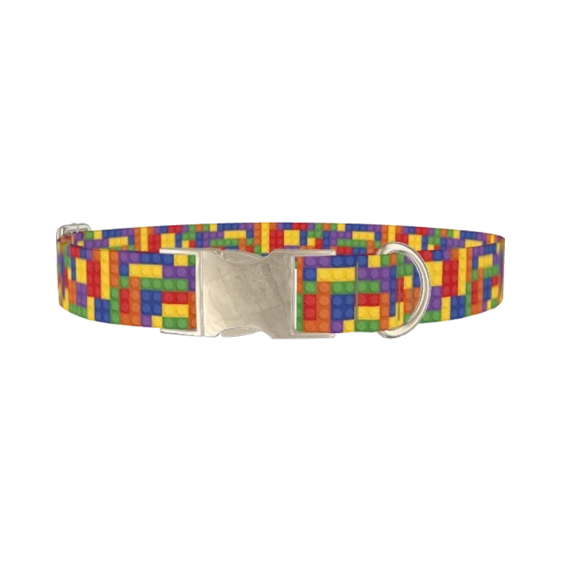 Colorful Block Dog Collar - metal silver