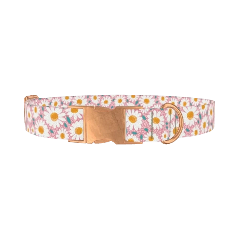 Pink Chamomile Dog Collar - metal rose gold
