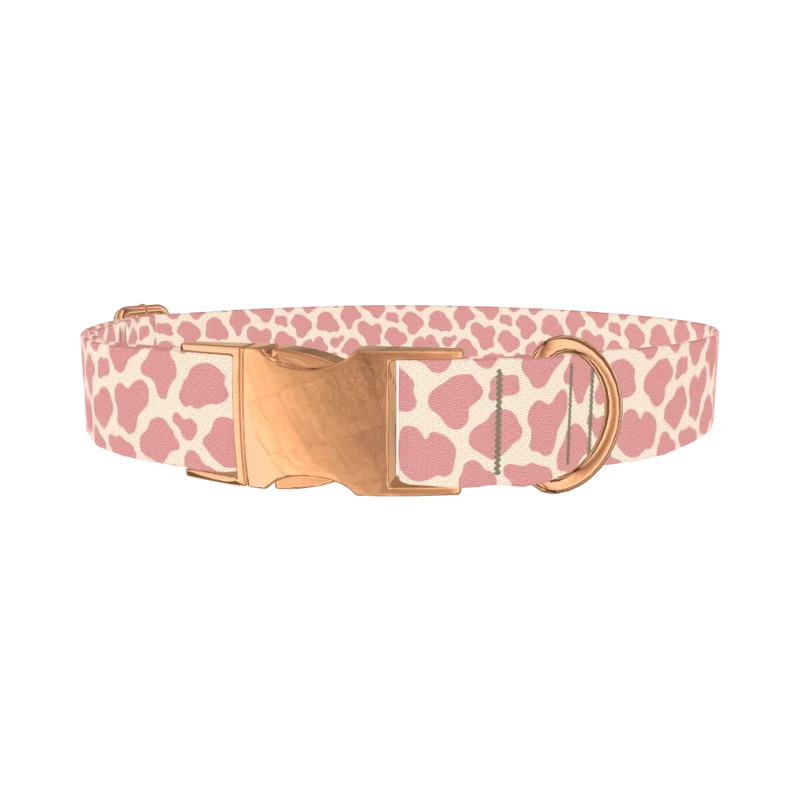 Pink Giraffe Print Dog Collar - metal rose gold