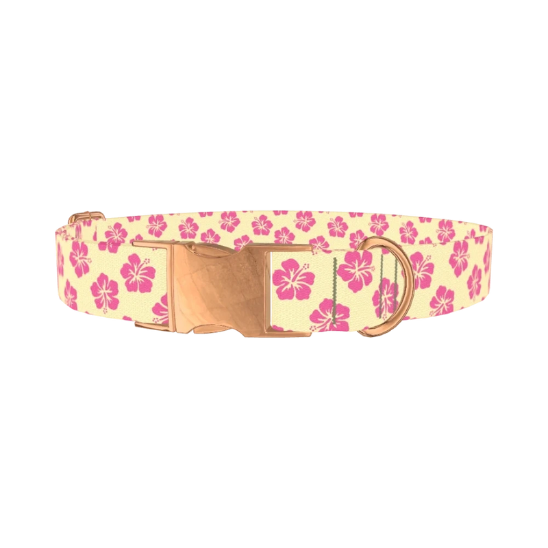 Floral Hibiscus Dog Collar - metal rose gold
