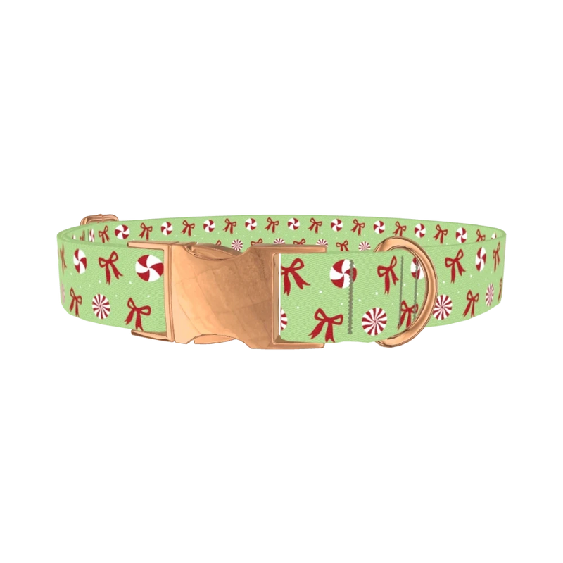 Christmas Peppermint Dog Collar - metal rose gold