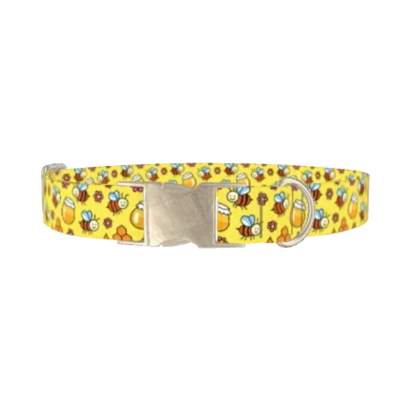 Happy Bees Dog Collar - metal silver