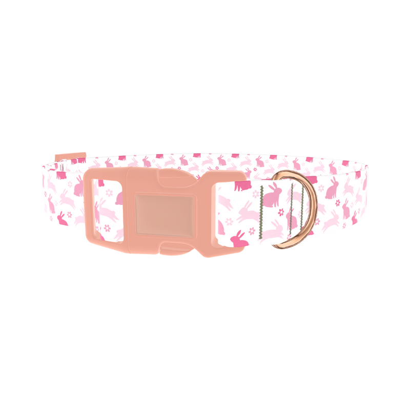 Pink Bunny Floral Dog Collar - plastic rose gold