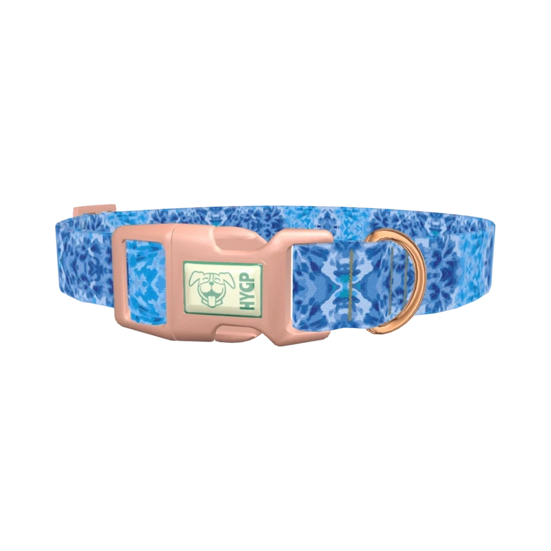 Blue Tie-Dye Swirl Dog Collar - plastic rose gold