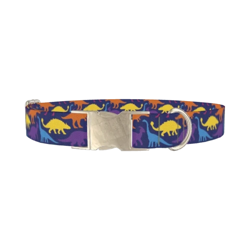 Dinosaur Pattern Dog Collar - metal silver