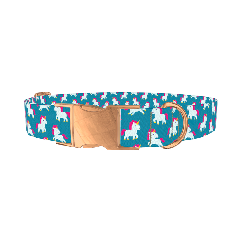 Unicorn Pattern Dog Collar - metal rose gold