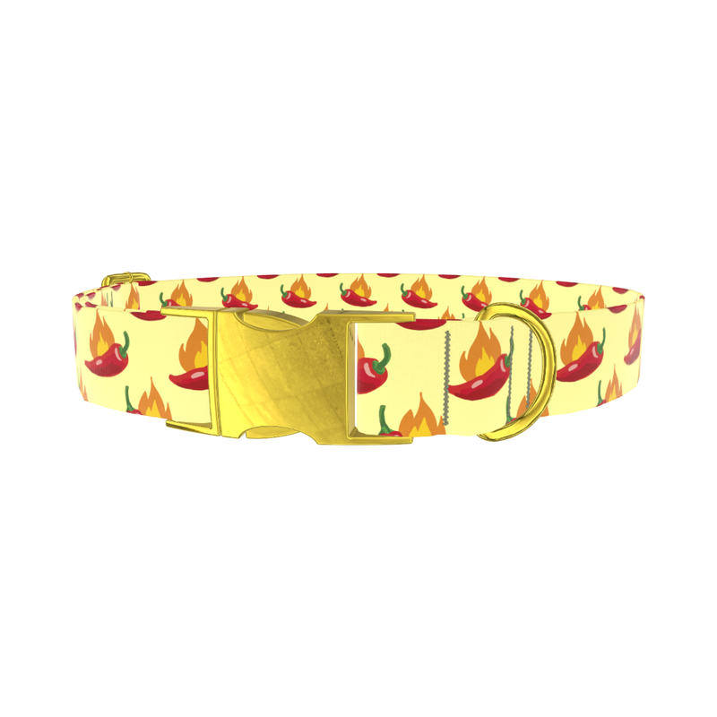 Spicy Pepper Flame Dog Collar - metal gold