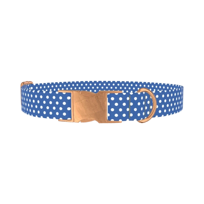 Blue Dot Pattern Dog Collar - metal rose gold
