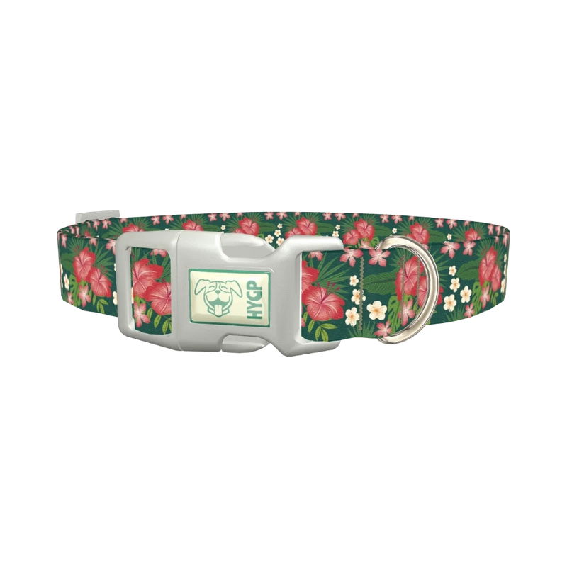 Tropical Floral Dog Collar - plastic silver