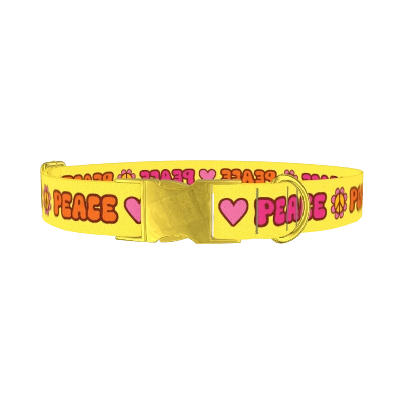 Peace Hippie Dog Collar - metal gold