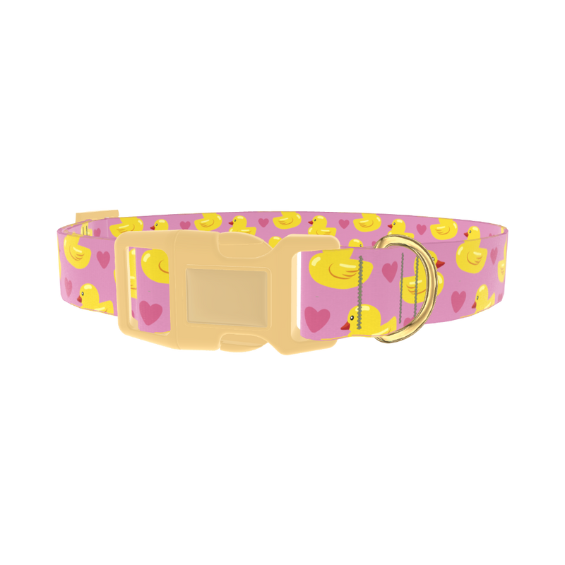 Yellow Duck Heart Dog Collar - plastic gold