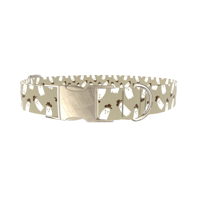 Cowboy Ghost Pattern Dog Collar - metal silver