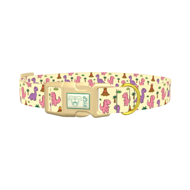 Cartoon Dino Volcano Dog Collar - plastic gold