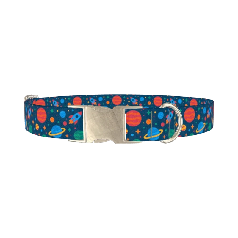 Space Adventure Dog Collar - metal silver