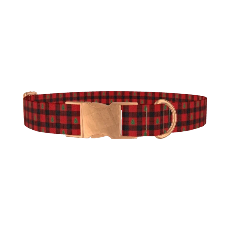 Christmas Plaid Dog Collar - metal rose gold