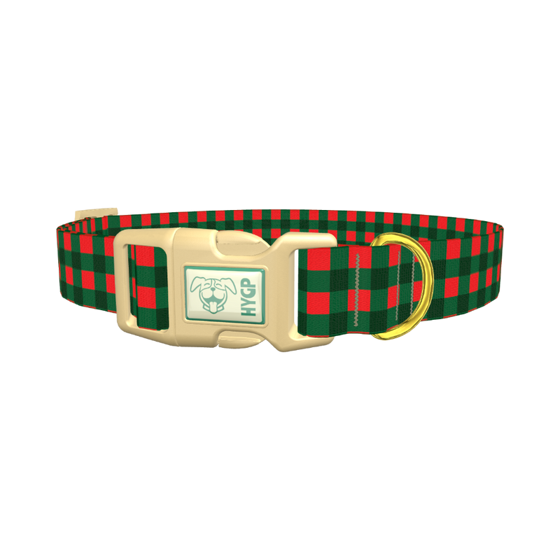 Plaid Green Dog Collar - plastic gold