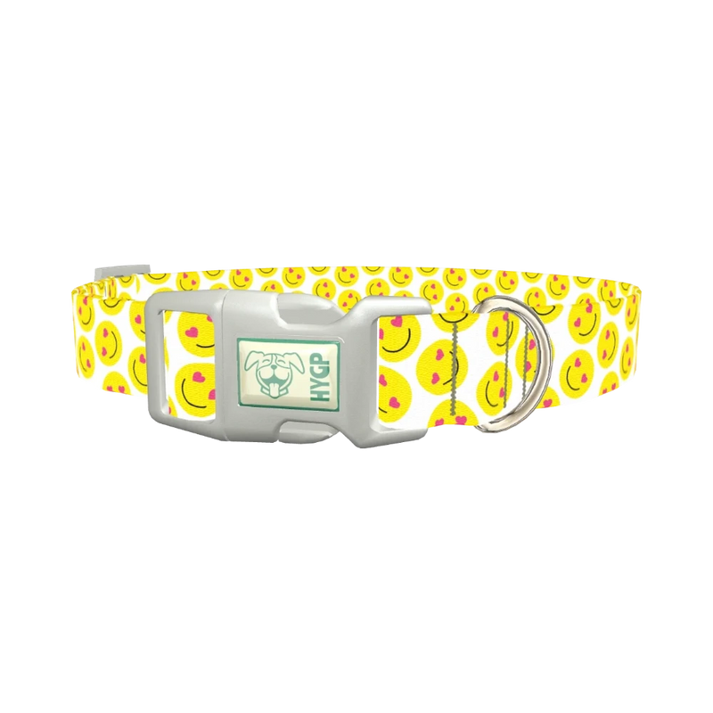 Heart Eyes Smiley Dog Collar - plastic silver