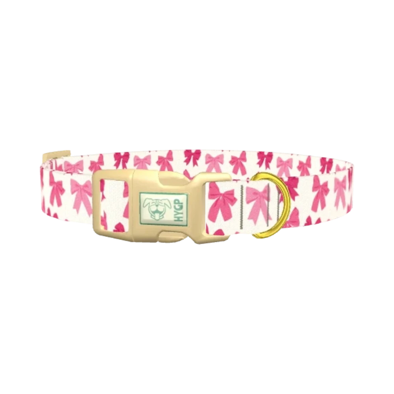 Pink Bow Dog Collar - plastic gold