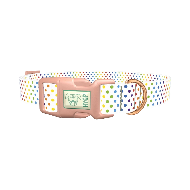 Rainbow Polka Dot Dog Collar - plastic rose gold