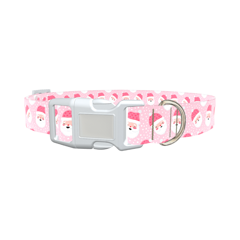 Pink Santa Pattern Dog Collar - plastic gold