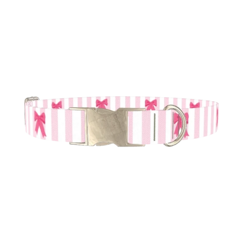 Striped Bow Dog Collar - metal silver