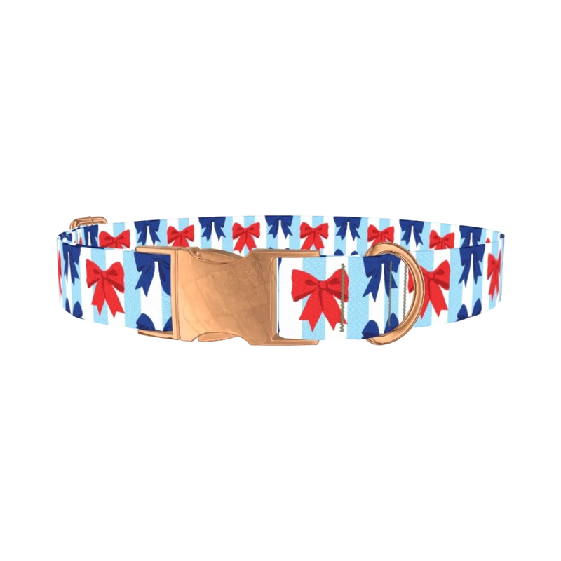 Patriotic Bow Dog Collar - metal rose gold
