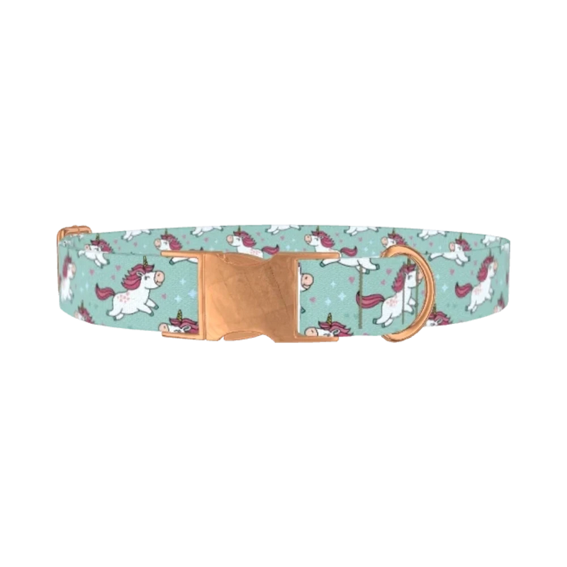 Unicorn Fantasy Dog Collar - metal rose gold