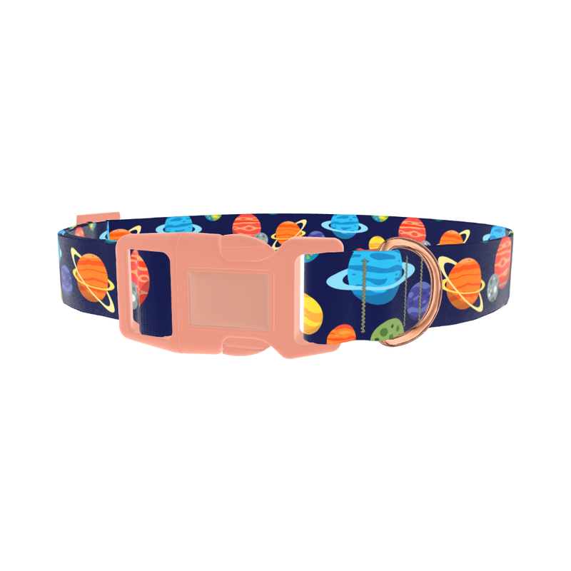 Space Planets Dog Collar - plastic rose gold