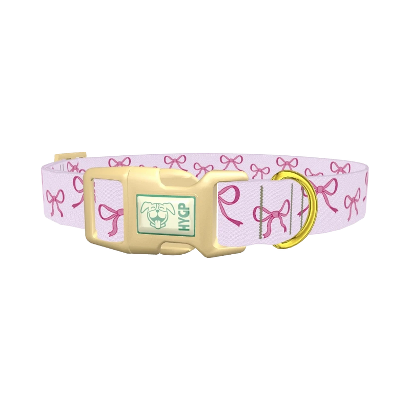 Pink Bow Design Dog Collar - plastic gold