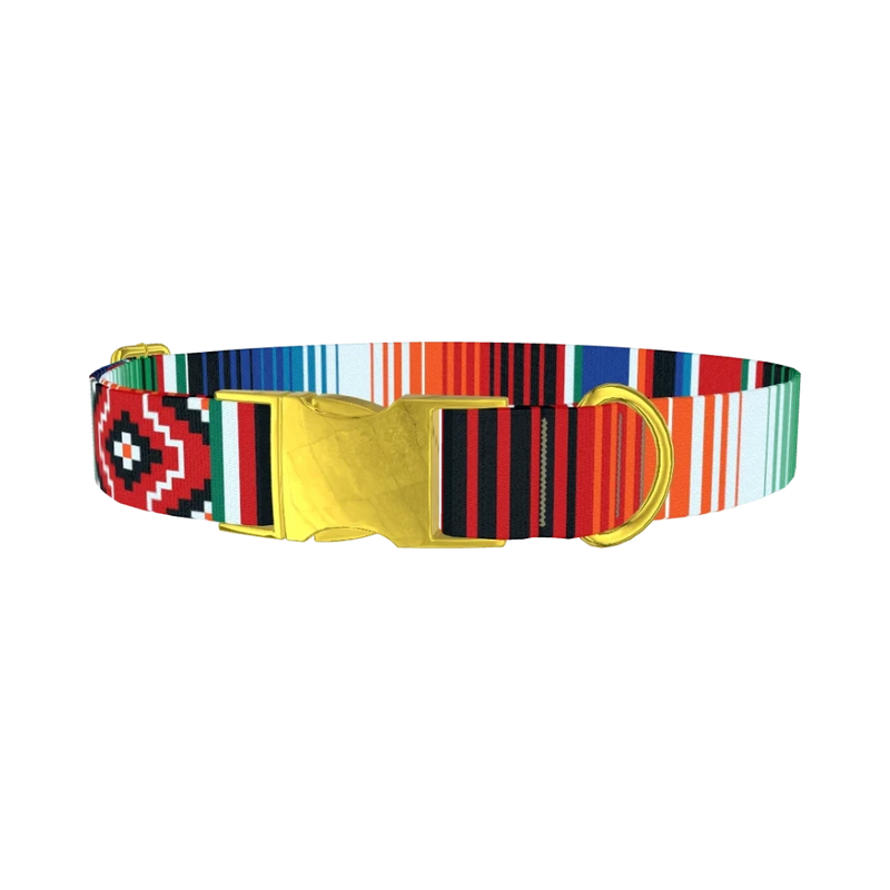Mexican Stripe Pattern Dog Collar - metal gold