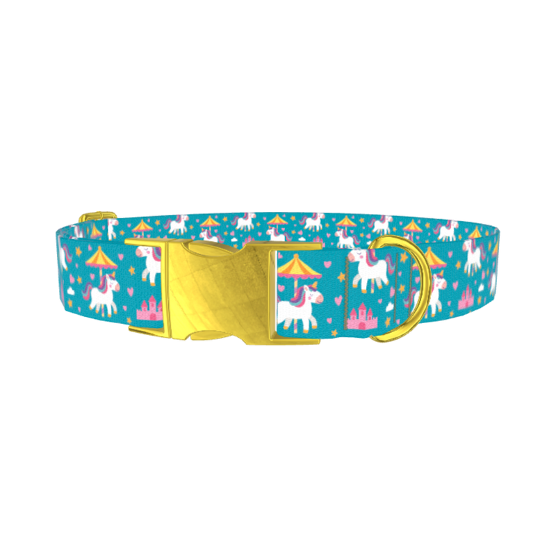 Unicorn Carousel Dog Collar - metal gold