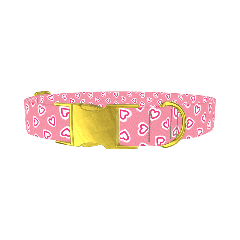 Pink Graphic Heart Dog Collar - metal gold