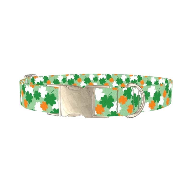 Lucky Clover Pattern Dog Collar - metal silver