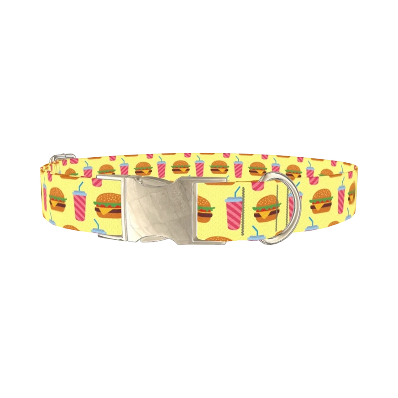 Burger and Shake Dog Collar - metal silver