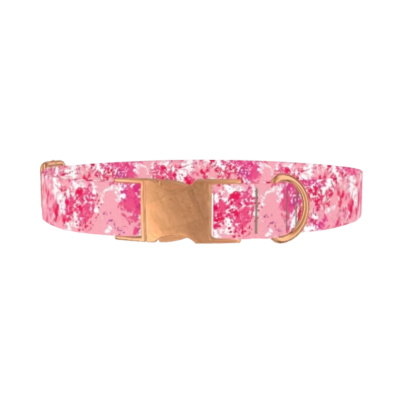 Pink Paint Splatter Dog Collar - metal rose gold