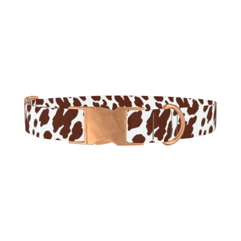 Cow Print Dog Collar - metal rose gold