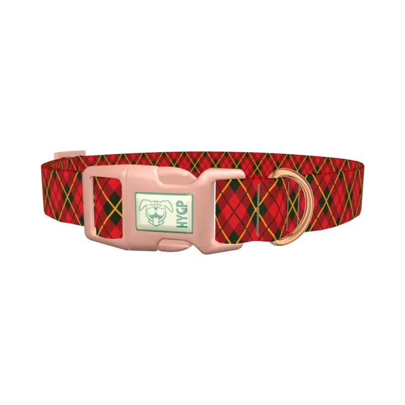 Rhombus Christmas Plaid Dog Collar - plastic rose gold