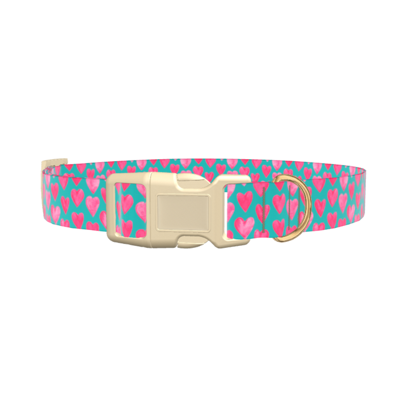 Pink Heart Valentine Dog Collar - plastic rose gold