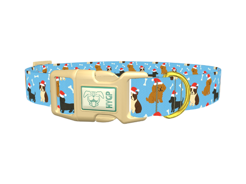 Christmas Dogs Blue Dog Collar