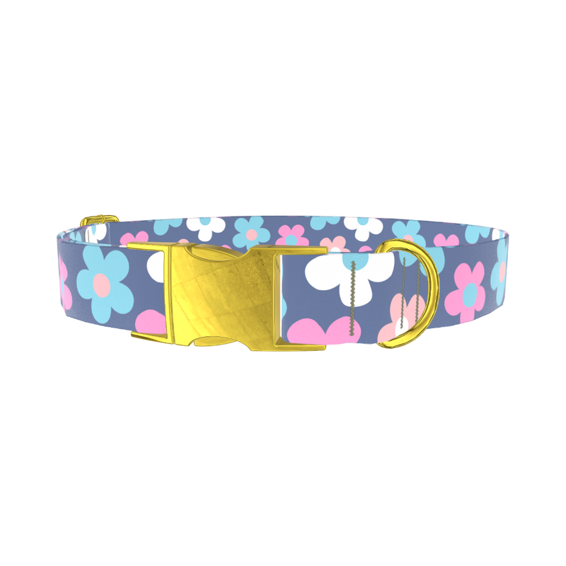 Retro Flower Dog Collar - metal gold