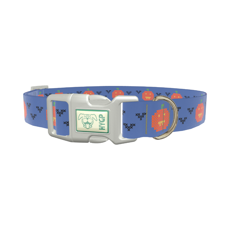 Pumpkin Cross Stitch Dog Collar - plastic rose gold